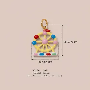 Vue détaillée d'un pendentif grande roue coloré avec les spécifications de taille.
