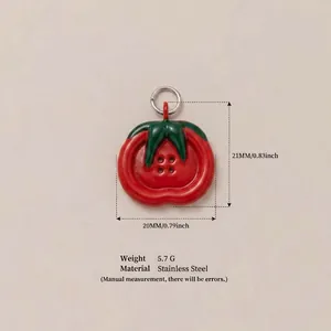 Detaillierte Größenansicht eines roten Tomaten-Knopf-Anhängers aus rostfreiem Stahl