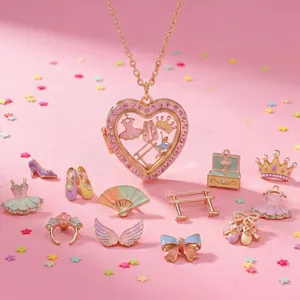 Collana con Medaglione a Cuore in Rame Vintage per Donna Smalto Balletto Tema Pendente Collana Gioielli DIY Regalo Strass Placcato Oro Medaglione Foto