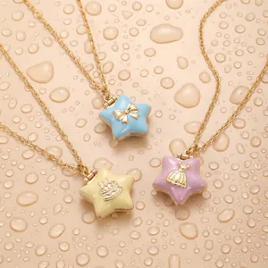 Charming gold-plated star shaped locket necklaces for little girls with cute charms