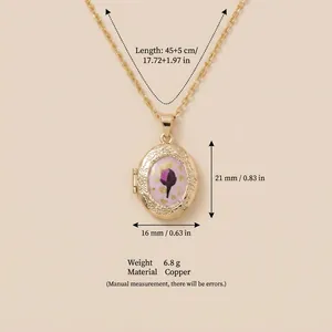 Dimensioni dettagliate della collana locket floreale retrò in rame
