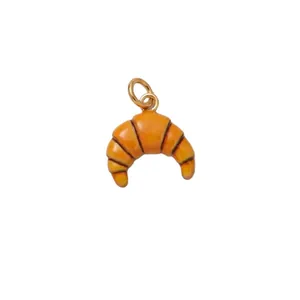 18K vergoldeter Kupfer-Croissant-Anhänger mit orangefarbenem Emaille-Detail für DIY-Schmuck