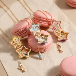 Exquisite detail of star locket necklaces featuring micro scenes and cute charms