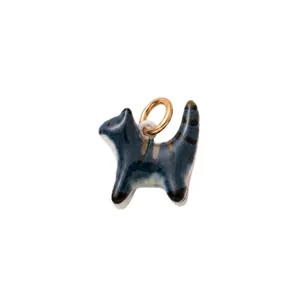 Charmant pendentif chat en céramique bleue avec anneau en or 14K pour bijoux DIY