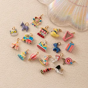 Variety of colorful cartoon gold-plated DIY jewelry charms for creative crafting