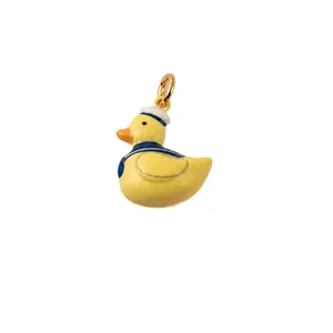 Whimsical yellow sailor duck charm with gold plated copper ring for DIY jewelry
