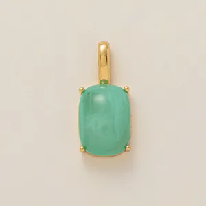 Elegante pendente rettangolare con pietra verde e montatura in rame placcato oro