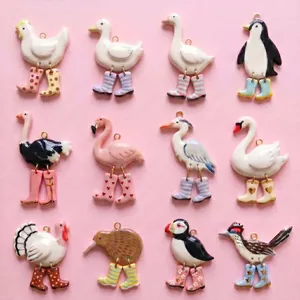 Collier Pendentif Oiseau en Acier Inoxydable 316 Animaux en Bottes Émaillés Coq Autruche Pingouin Flamant Bijoux pour Femmes