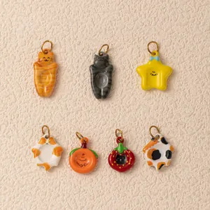 Stainless Steel DIY Pendants Charms For Jewelry Making 18K Gold Plated Cute Cat Bear Strawberry Star Persimmon Accessories