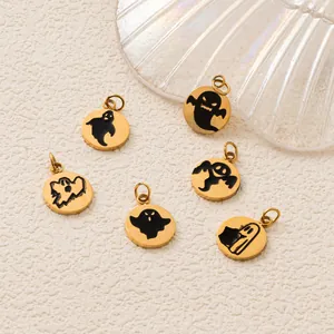 Halloween ghost pendants in 18K gold plated stainless steel for DIY jewelry making