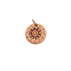 Boho-stijl ronde roestvrijstalen hanger met kleurrijk geometrisch patroon voor sieraden