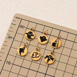 Set of six 18K gold plated stainless steel ghost charms for Halloween DIY jewelry