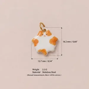 Detail view of fat cat charm with dimensions 16.2mm by 13.7mm in stainless steel