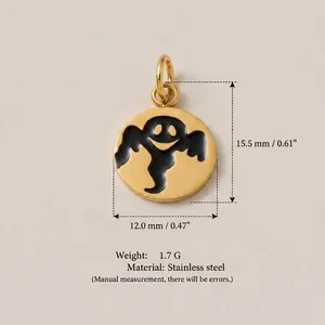 Gold stainless steel Halloween ghost pendant charm with 12mm width and 1.7g weight info