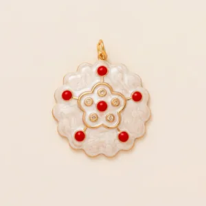 Exquisite enamel flower pendant with red stones for DIY jewelry making and bag charm