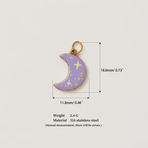 Close-up of purple enamel crescent moon pendant made of high-quality 316 stainless steel