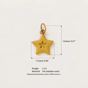 Close-up of a golden star-shaped pendant charm showing 316 stainless steel material specs
