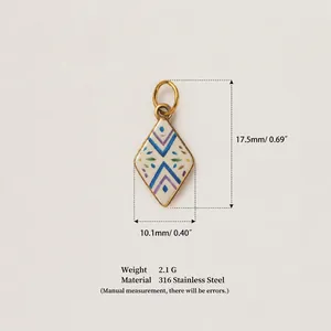 316 stainless steel diamond-shaped enamel charm with gold plating and dimensions