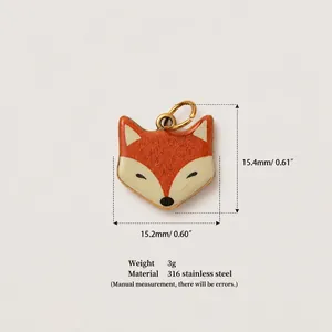 Detailed view of 316 stainless steel fox pendant with dimensions and weight info.