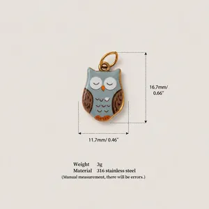 Detailed view of 316 stainless steel owl charm with dimensions and weight info