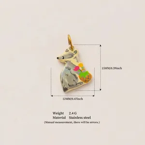 Detailed view of cartoon badger pendant with 15mm height and stainless steel material info