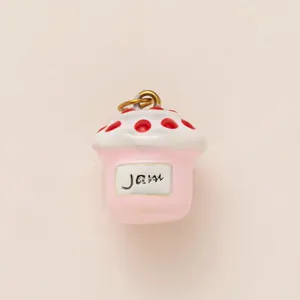 Cute pink jam jar pendant DIY accessory in 18K gold plated stainless steel finish
