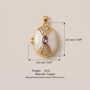 Vintage copper oval locket pendant with purple stone and dimensions 22.5x16.9mm