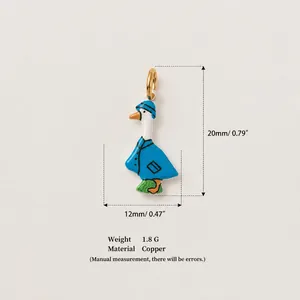 Detailed view of cartoon goose charm with dimensions, weight, and copper material specs