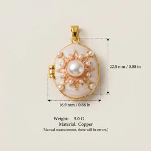 Detailed view of vintage pearl locket pendant with size and weight info