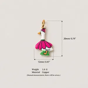 Macro view of cute cartoon white goose copper pendant with size and weight details