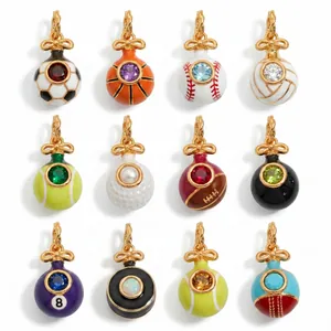 Edelstahl Emaille Sportball Anhänger Für Schmuckherstellung Fußball Basketball Tennis Strass Künstliche Perle Schleife Charme Halskette Zubehör