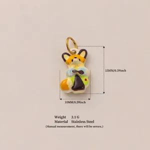 Detailed dimensions of 18K gold plated stainless steel fox animal charm pendant