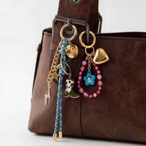 Ciondolo per Borsa Vintage in Rame Cuore Fiore Faccia Sorridente Tema Cowboy Perla Artificiale Strass Gioiello per Donne