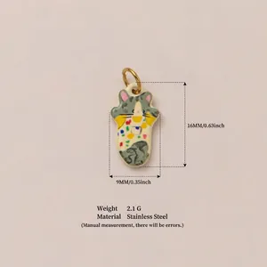 Detailed view of the 16mm cat pendant with dimensions and stainless steel info