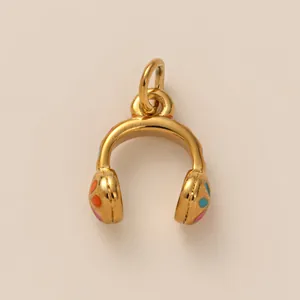 Gold-plated headphone charm with colorful enamel dots for DIY jewelry and crafts