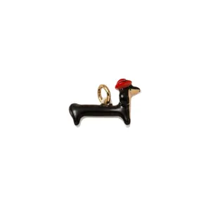 Adorable handcrafted enamel dachshund puppy pendant with red hat for DIY jewelry making