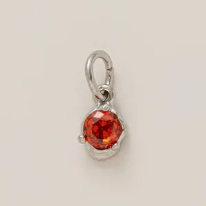 Minimalist round red crystal pendant DIY jewelry charm with silver-plated copper base