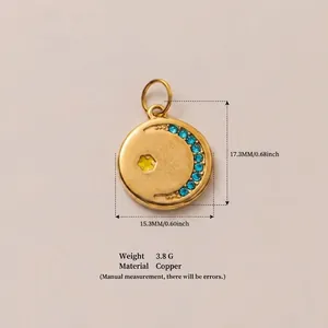 Pendente celeste oro luna e stella con strass blu per creazione gioielli fai da te