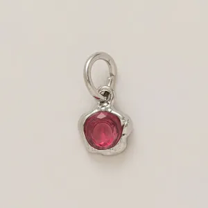 Elegant pink crystal flower pendant charm with silver finish for DIY jewelry making