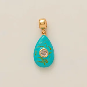 Turquoise enamel teardrop pendant with central zircon stone and gold-plated bail accessory