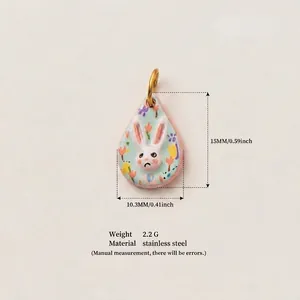 Pendentif goutte lapin mignon pour bijoux DIY avec motif floral imprimé coloré