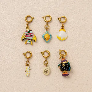 Ciondolo Creatura Marina in Acciaio Inossidabile Placcato Oro 18K Smalto Tartaruga Pesce Conchiglia DIY Gioielli Donna