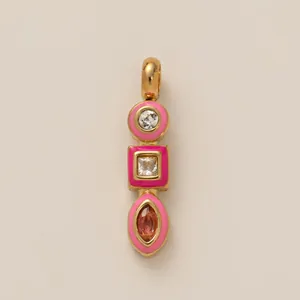 Pendentif géométrique élégant en acier inoxydable plaqué or 18 carats et émail rose