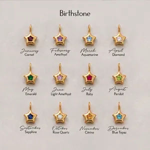 Collier Pendentif Étoile en Acier Inoxydable Plaqué Or 18K Pierre de Naissance Bijoux Femme Cadeau d'Anniversaire Douze Mois