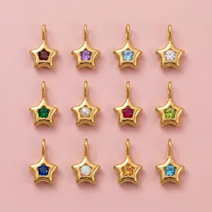 Douze pendentifs étoile dorée en acier inoxydable avec diverses pierres de naissance