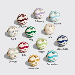 Birthstone Copper Bead Pendant DIY Necklace Gold Color Enamel Wavy Charm Jewelry Set For Women Birthday Gift Accessory