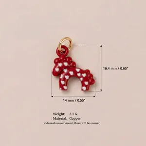 Decorative red copper horse charm with white hearts, dimensions 16.4mm by 14.0mm