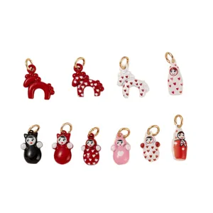 Set of cute Russian doll and horse charms for DIY jewelry making, colorful enamel finish.