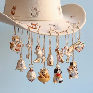 Süße Tieranhänger Halskette Für Damen Kupfer Emaille Katze Hund Faultier Anhänger DIY Schmuckzubehör Gold Silber Farbe Minimalistische Halskette