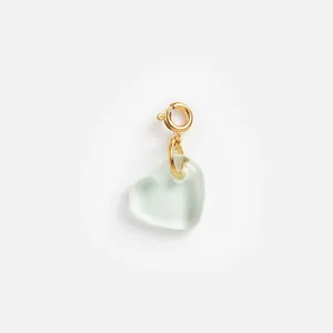 Close-up of a frosted heart-shaped resin pendant with a gold-plated stainless steel clasp